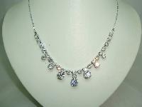 Vintage 30s Pretty Large Drop Paste Diamante Necklace on Silver Chain 