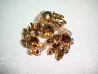 Vintage 50s Large Amber Brown & AB Diamante Flower Domed Brooch
