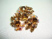 Vintage 50s Large Amber Brown & AB Diamante Flower Domed Brooch