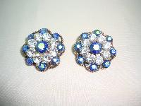 Vintage 50s Blue & Clear Diamante Flower Clip On Earrings