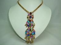 Colourful Diamante & Lucite 3 Circles Flower Dangle Pendant and Chain