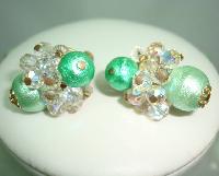 50s Signed Vendome 3 Row Green Pearl  Crystal Necklace and Earrings 