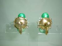 50s Signed Vendome 3 Row Green Pearl  Crystal Necklace and Earrings 