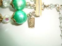 50s Signed Vendome 3 Row Green Pearl  Crystal Necklace and Earrings 