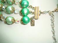 50s Signed Vendome 3 Row Green Pearl  Crystal Necklace and Earrings 