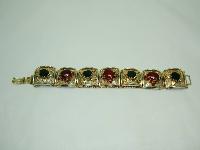 Vintage 50s Wide Gold Link Red & Black Diamante Bracelet 