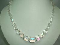 Vintage 30s Beautiful AB Crystal Glass Barrel Shaped Bead Necklace 