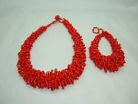 Stunning Chunky Reddish Orange Glass Seed Bead Necklace + Bracelet Set