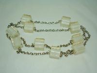 Vintage 70s Chunky Clear White Lucite Cube Bead Silvertone Necklace