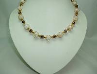Vintage 30s Art Glass Cream and Brown Gold Flecked Glass Bead Necklace