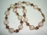Vintage 30s Art Glass Cream and Brown Gold Flecked Glass Bead Necklace