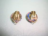 1930s Blue Pink and Gold Venetian Glass Wedding Cake Clip on Earrings