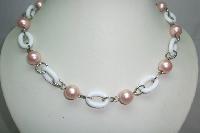 Vintage 70s Style Pink Faux Pearl and White Lucite Chain Link Necklace