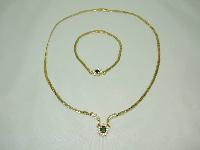 Vintage 80s Fab Blue & Clear Diamante Gold Necklace and Bracelet Set
