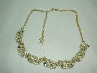 Vintage 50s Beautiful AB Diamante Floral Link Goldtone Necklace