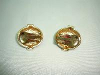 1980s Diamante and Red Cabochon Glass Clip On Gold Earrings - Quality 