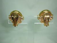 1980s Diamante and Red Cabochon Glass Clip On Gold Earrings - Quality 