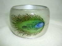 Wide Peacock Feather Print Lucite Cuff Bangle Statement Piece!