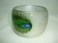 Wide Peacock Feather Print Lucite Cuff Bangle Statement Piece!