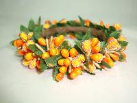 Vintage 50s Quirky Orange Berry Glass Bead & Green Garland Bracelet