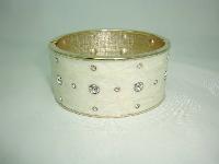 Vintage 80s Chic Wide Cream Enamel Diamante Cuff Bangle Bracelet