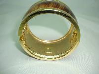 Vintage 80s Wide Gold & Amber Leather Goldtone Cuff Clamper Bangle