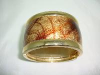 Vintage 80s Wide Gold & Amber Leather Goldtone Cuff Clamper Bangle
