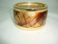 Vintage 80s Wide Gold & Amber Leather Goldtone Cuff Clamper Bangle