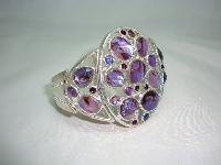Vintage 50s Style Wide Purple Lucite & Diamante Silver Cuff Bracelet 