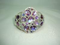 Vintage 50s Style Wide Purple Lucite & Diamante Silver Cuff Bracelet 