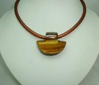 Unique Contemporary Chunky Tigers Eye Pendant Collar Necklace 