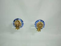 Vintage 40s Retro Semi Precious Blue Agate Button Clip On Earrings