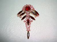Vintage 50s Unusual Pink and Red Diamante Flower Dangle Drop Brooch