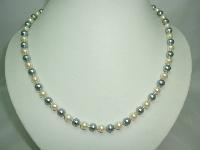 Quality Grey and White Simulated Pearl Necklace Sterling Silver Clasp 