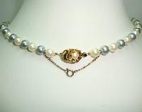 Quality Grey and White Simulated Pearl Necklace Sterling Silver Clasp 
