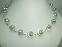 Signed Designer Pearl Incased Clear Lucite Bead and Crystal Necklace 
