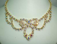 Vintage 50s Amazing AB Diamante Gold Cascade Drop Necklace