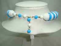 Vintage 60s Chunky Turquoise Blue + White Lucite Bead Collar Necklace