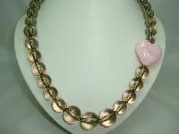Fabulous Chunky Lucite Bead Pink Heart RibbonTie Necklace