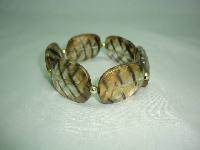 Chunky Gold Black Stripe Lucite Bead Necklace with Matching Bracelet