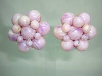Vintage 50s Chunky Marbled Pink Lucite Flower Shaped Clip On Earrings