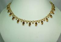 Vintage 50s Quality Amber Brown Marquis Diamante Drop Gold Necklace 