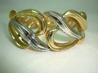 Vintage 80s Stylish Wide Silver and Gold Fancy Cuff Clamper Bracelet 