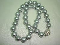 1980s Quality Grey Faux Pearl Glass Bead Necklace Fab Diamante Clasp!