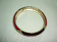 Vintage 80s Deep Pink and Purple Enamel Stripe Goldtone Hinged Bangle