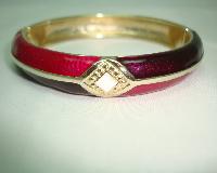 Vintage 80s Deep Pink and Purple Enamel Stripe Goldtone Hinged Bangle