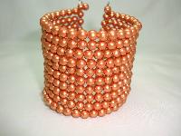 1950s Stunning Wide 10 Row Gold Faux Pearl Bead Flexible Cuff Bracelet