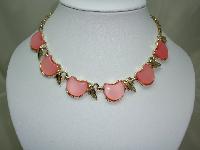 Vintage 50s Fab Pink Moonglow Lucite Fancy Link Gold Choker Necklace