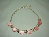 Vintage 50s Fab Pink Moonglow Lucite Fancy Link Gold Choker Necklace