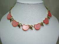 Vintage 50s Fab Pink Moonglow Lucite Fancy Link Gold Choker Necklace